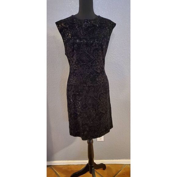 Alice + Olivia Black Sequin Velvet Mesh Open Back Mini Dress Size Large - Picture 2 of 12